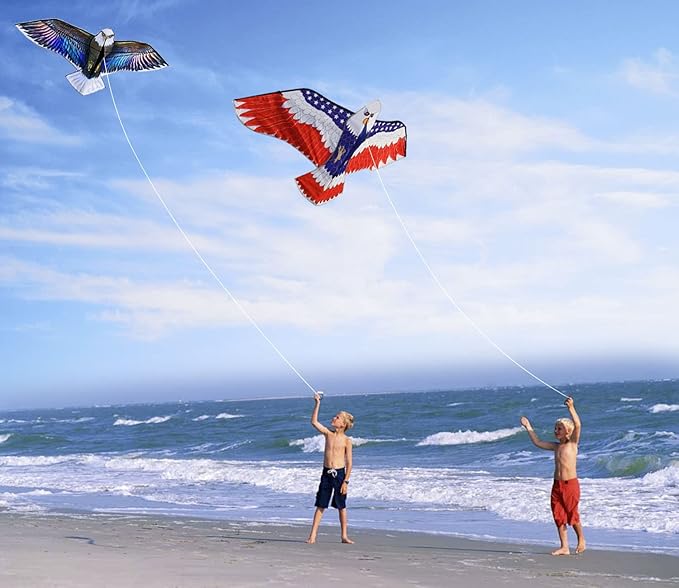 HONBO Huge Patriotic Eagle Kites for Adults and Kids,Easy to Fly for Beach Trip, Outdoor Activities-Wingspan 73”-200ft Line with Swivel-Bonus Durable Polyester Bag