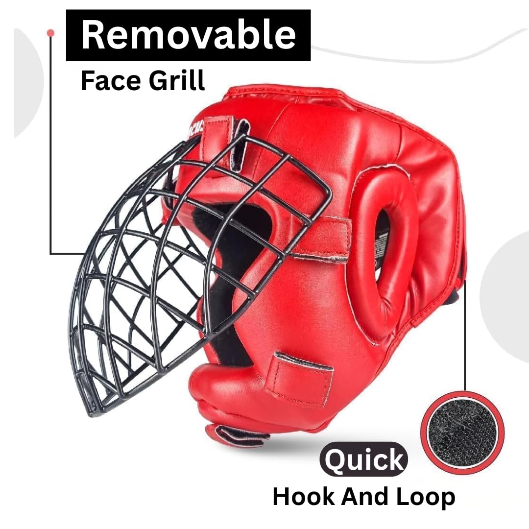 Victorbudo USA Boxing Headgear MMA Muay Thai, Removable Face Grill, Head Gear for Sparring Grappling Martial Arts Kickboxing Karate Taekwondo BJJ Training Head Guard (Red, Large)