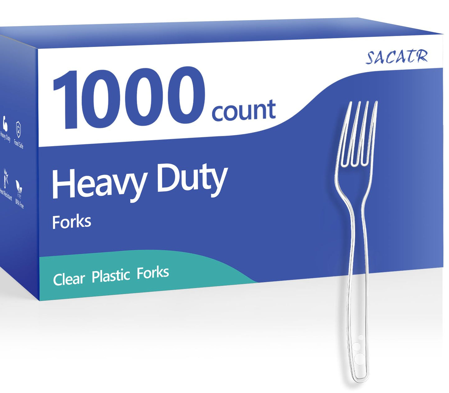 SACATR 1000 Count Plastic Forks Heavy Duty, Plastic Silverware Clear Forks, Premium Disposable Forks Bulk, BPA-Free, Heat Resistant, Suitable for Parties, Events and Everyday Use