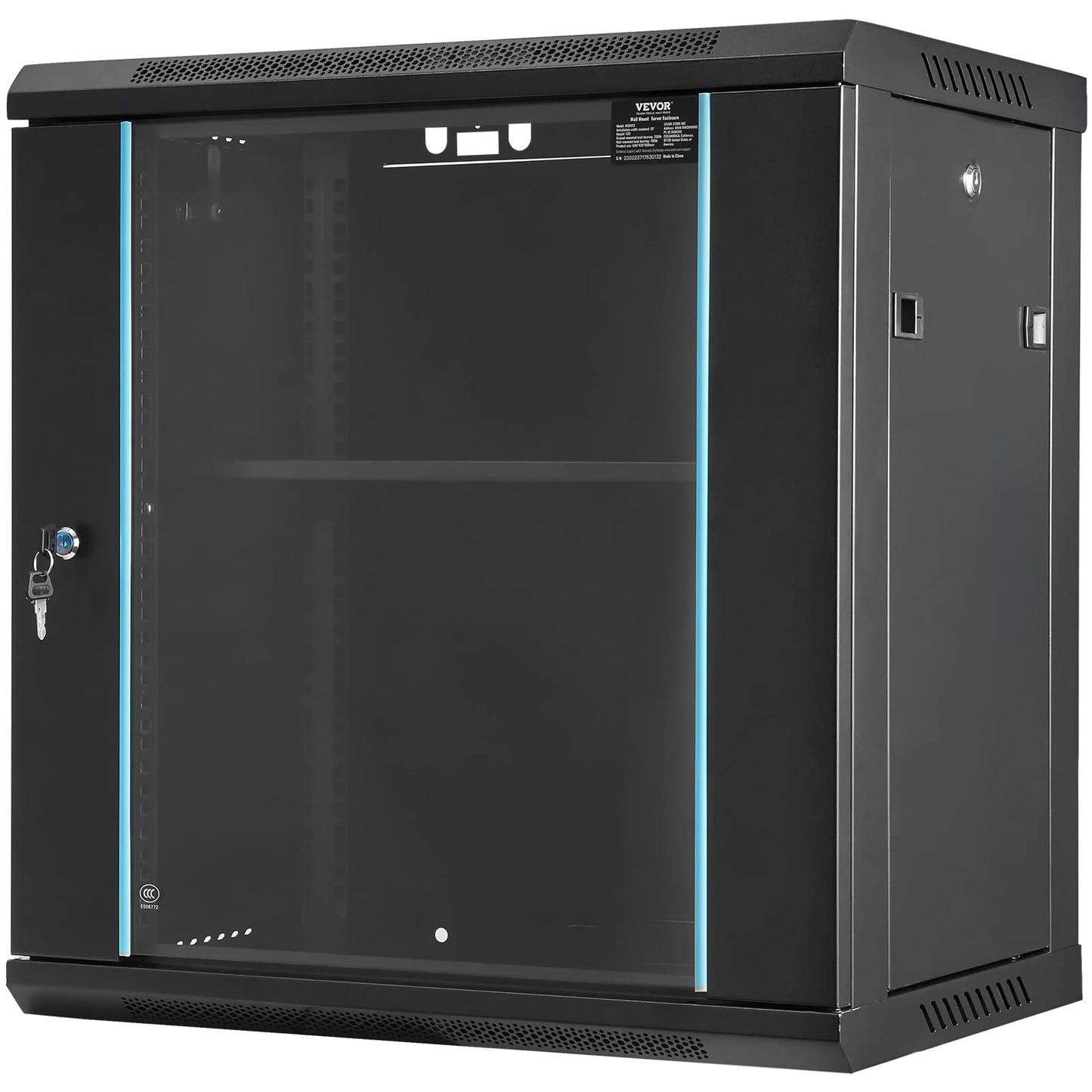 VEVOR 12U Wall Mount Network Cabinet, 15.5'' Deep Server Rack Cabinet Enclosure, 200 lbs Max. Ground-Mounted Load Capacity, with Locking Glass Door Side Panels, for IT Equipment, A/V Devices