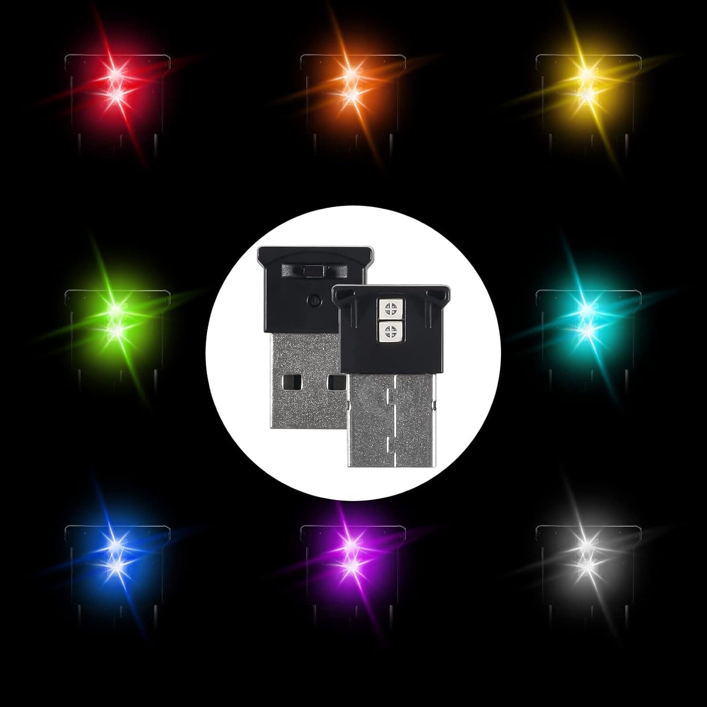 AITIAO 2 Light,8 5V Pcs Mini USB LED Color Adjustable and Brightness Night Light,RGB Car LED Interior Lighting DC Smart