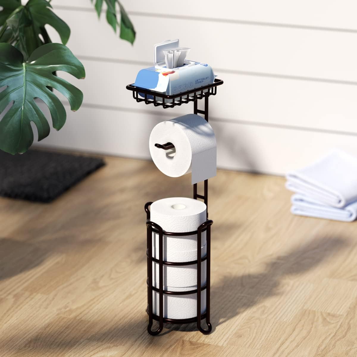 Regine Switzerland Toilet Paper Holder Stand - Stylish Tissue Roll Dispenser with Shelf | Bronze Finish