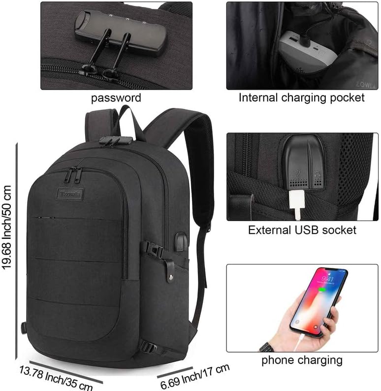 Backpack 15.6 Inch Backpacks Daypack(Black) Tzowla Travel Laptop Water Resistant Anti-Theft Bag with Giant Tumbler