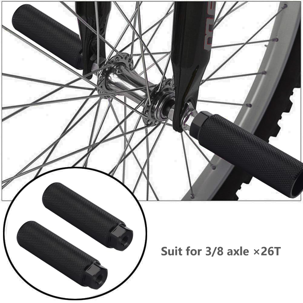 KINSPORY 4PC Bike Pegs for 3/8 inch Axles, Aluminum Alloy Anti-Skid BMX Bicycle Pegs for Mountain Bike Backseats Stands Cycling Rear Stunt Pegs - Black