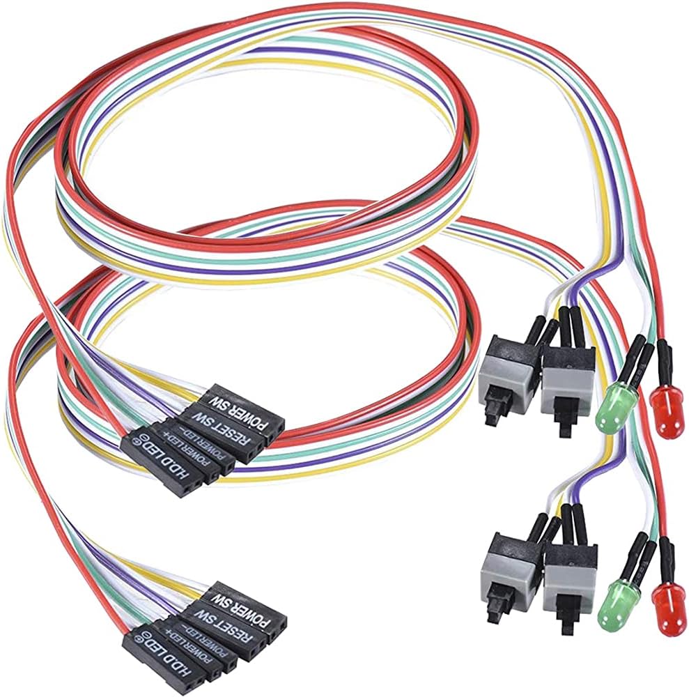 Warmstor 2 Pack 2-Pin 27-inch Reset PC Power Switch Cable Desktop On Off Push Button ATX Front Bezel Wire with HDD SW