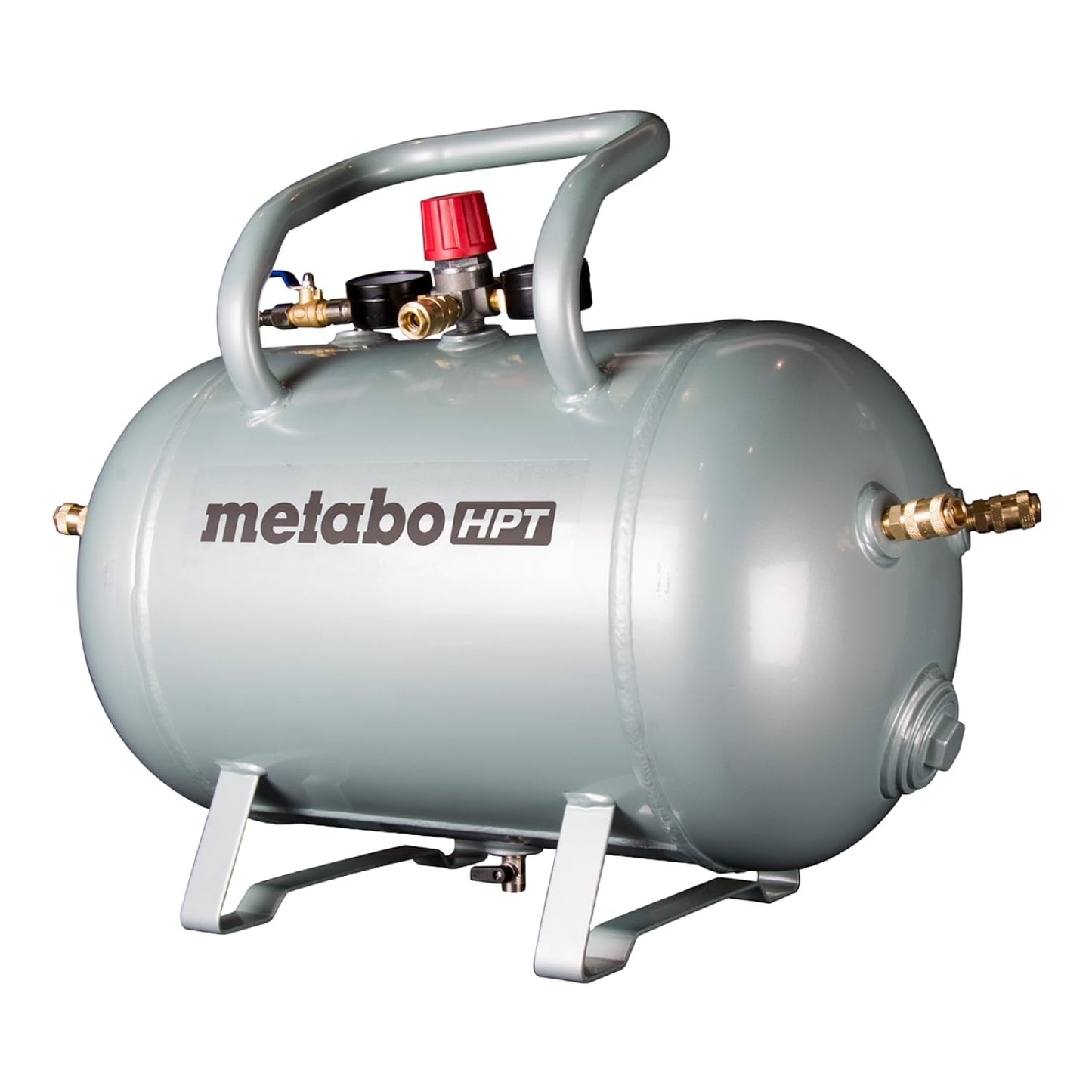 Metabo HPT Reserve Air Tank, High Capacity 10 Gallon Air Tank, ASME Certified, 5 Quick Connect Couplers, Industrial Pressure Gauges, Angled Steel Legs for Stability, UA3810AB