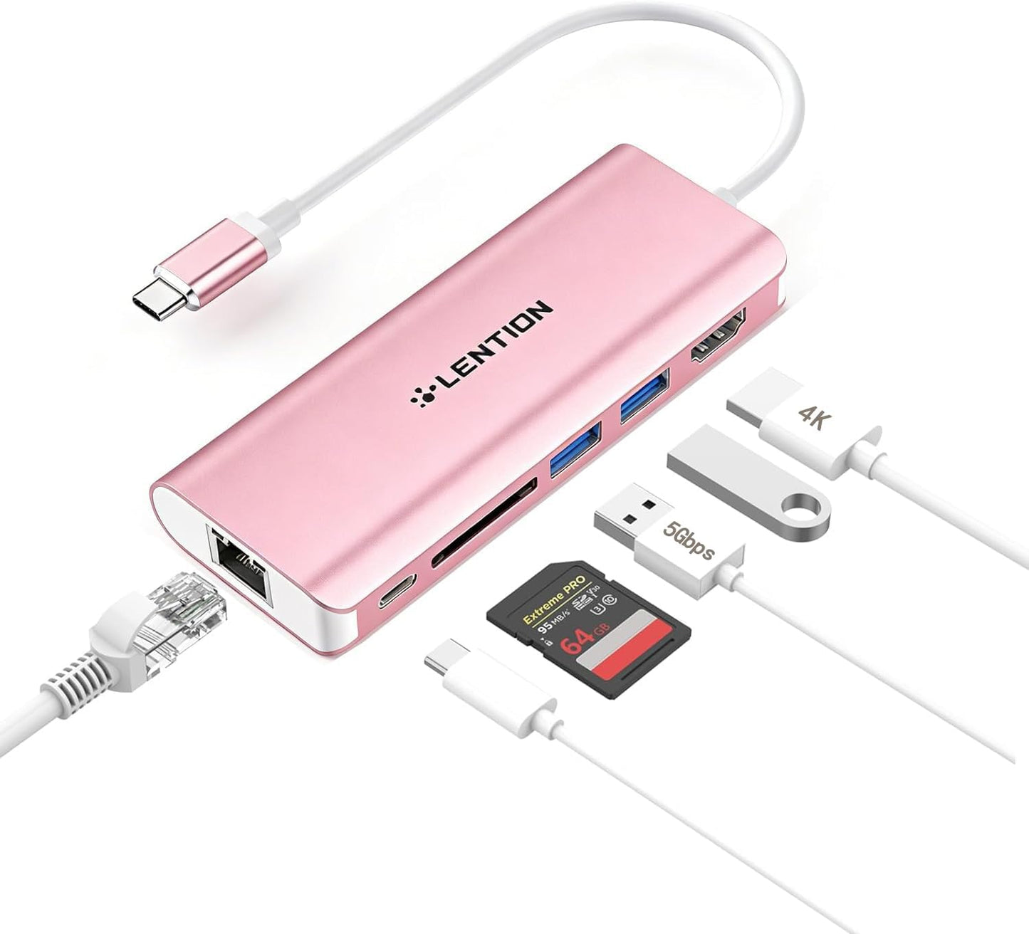 LENTION 4K 2 3.0, 6-in-1 2025-2018 2026 USB C Hub with HDMI, SD Card Reader, USB Type C Charging, Ethernet Adapter