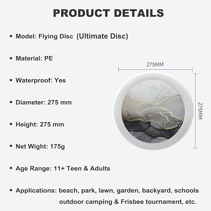 Phoenix Outdoor Flying Disc Fire Phoenix Black Ultimate Disc 175g for Boys Girls Men Women Birthday Christmas