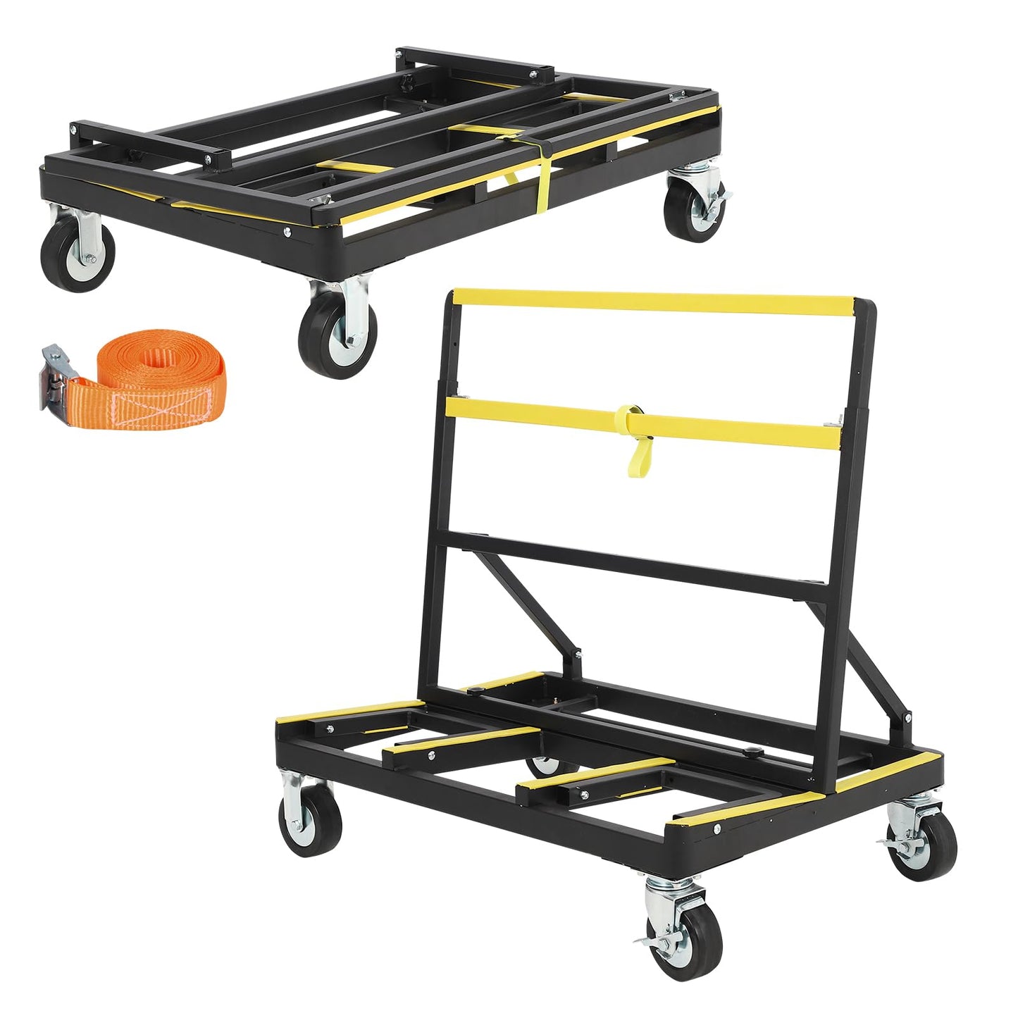 Heavy Duty Folding Drywall Cart, 2200 LBS Capacity Panel Dolly with Extendable Deck & 4 Swivel Casters for Handling Sheetrock, Plywood, Lumber, and Wall Panels
