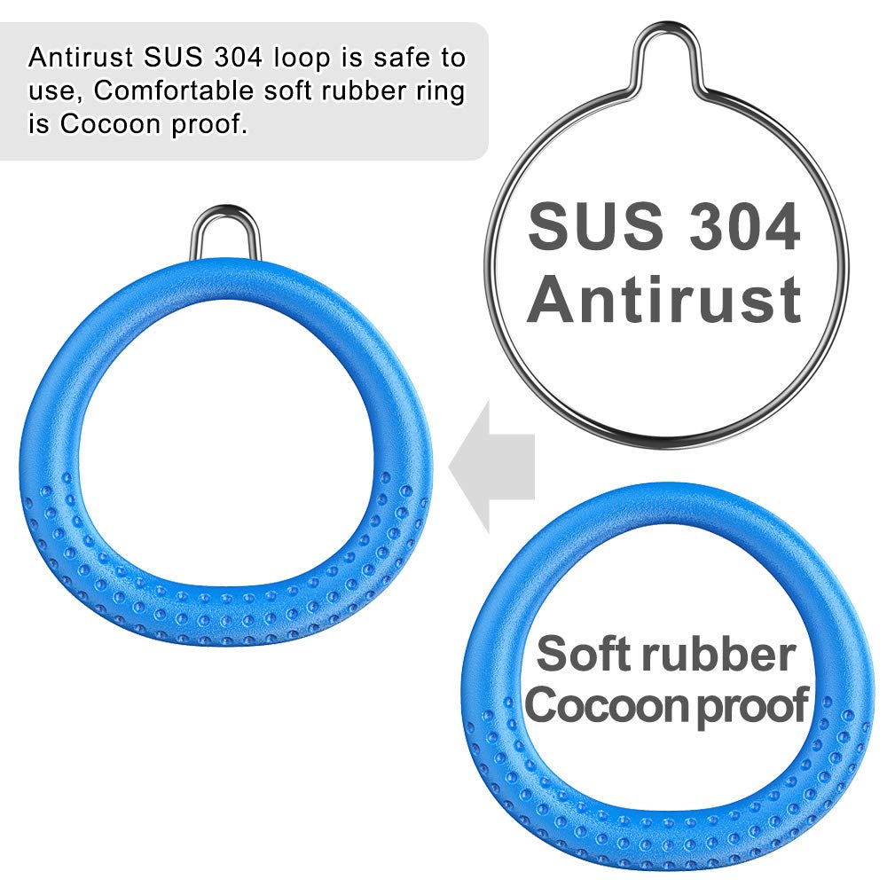 Dolibest Non-Slip Gymnastics Rings Kids Monkey Bars Swing Trapeze Bar with Adjustable Straps (41.7inch) Home Fitness Full Body Workout Ninja Warrior Obstacle Course Blue (2Pack