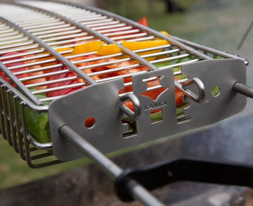 KANKA Grill 100% Stainless Steel BBQ Grill Basket – Double Size Grilling Basket for Fish, Steak, Vegetables & Kebab – Adjustable Levels, Outdoor BBQ Accessories, Dishwasher Safe, XL
