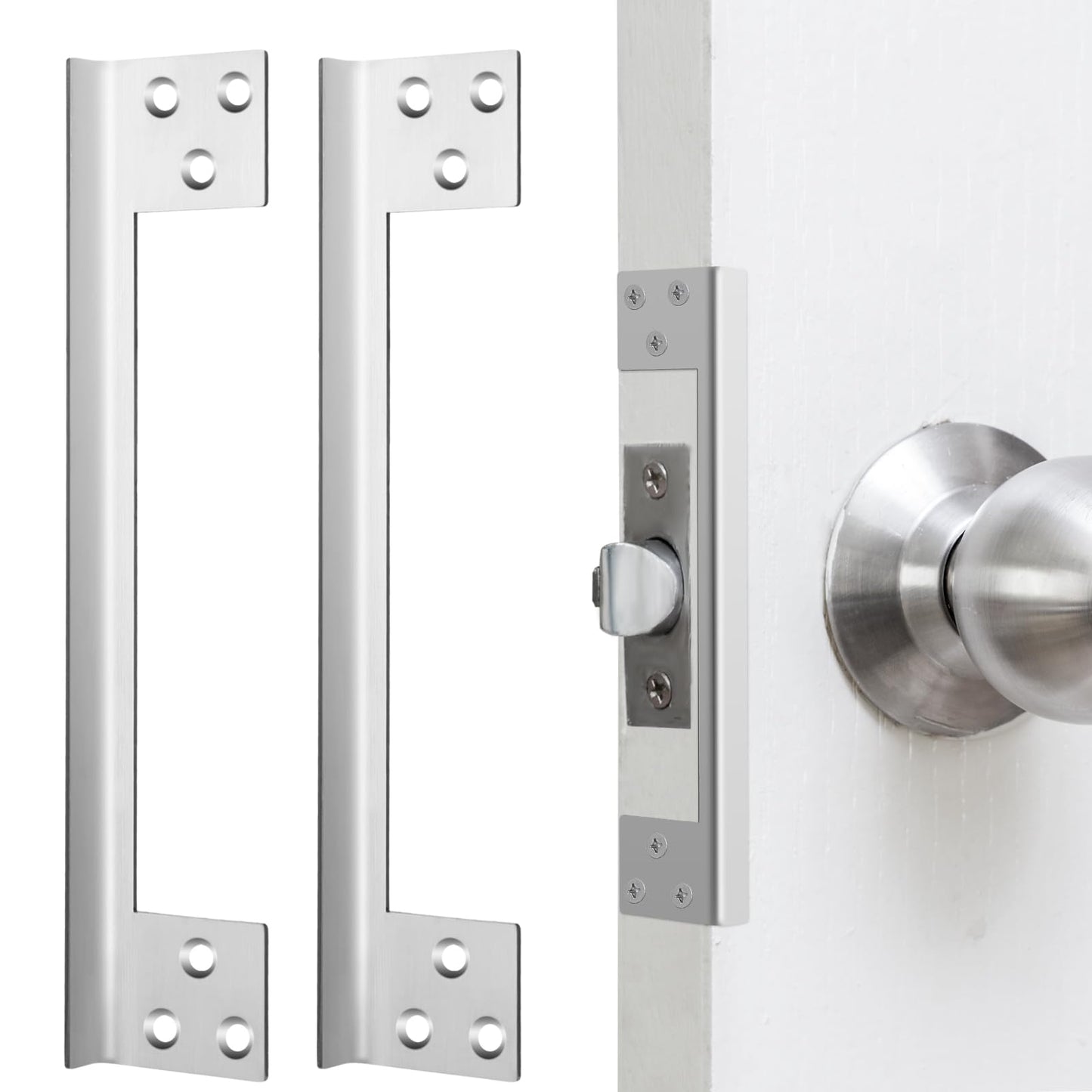 Blulu 2 Pcs Door Latch Guard Plate 7 Inch Outswing Angle Latch Protector Shield L Shaped Security Reinforcement Striker Plates to Block Access to Door Lock Deadbolt