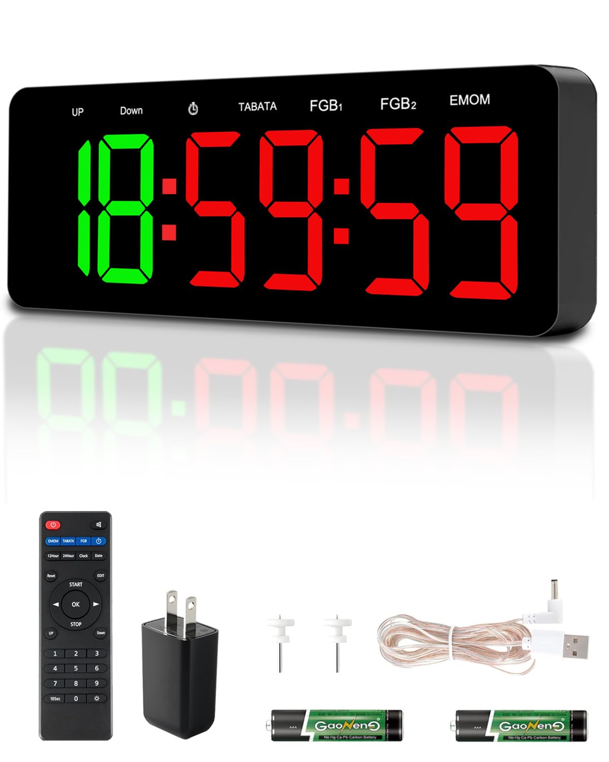 QINYUNE Gym Clock Timer for Tabata/FGB/EMOM,Interval Workout with Large LED Display,Digital Wall Clock with Seconds | Fitness Timer with Remote Control for Classroom Home Garage Office