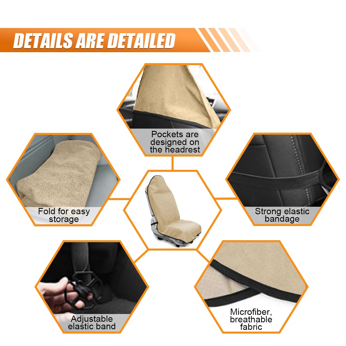ZIMISI Waterproof Car Seat Cover Towel, Non-Slip Car Seat Protector for Gym Workouts, Running, Swimming, Beach & Hiking, Universal Sweat Towel Cloth for Cars, SUVs, Trucks (Beige)