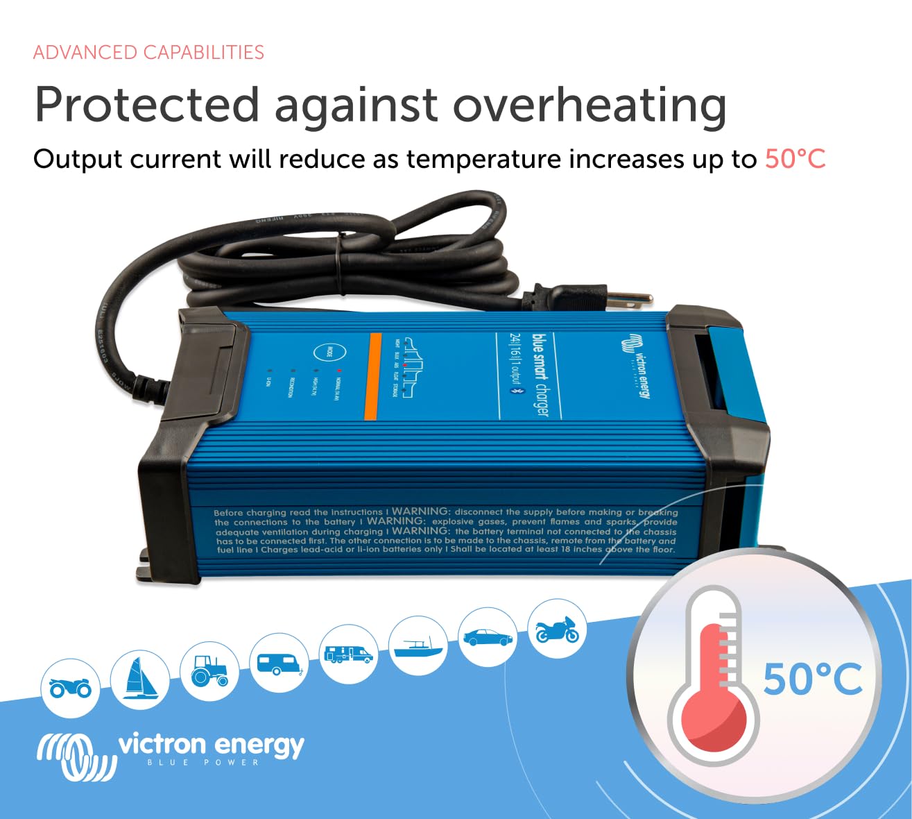 Victron Energy Blue Smart Car Battery Charger – IP22 – Float, Trickle Charger & Desulfator for Motorcycle, ATV, RV, Lithium & Deep Cycle Batteries - 24V 16A