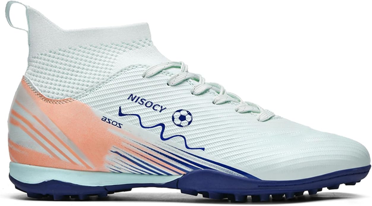 NISOCY Soccer Shoes for Mens Womens Professional Cleats High-Top Athletic Turf Football Shoe Outdoor/Indoor Professional Futsal Football Training Sneaker