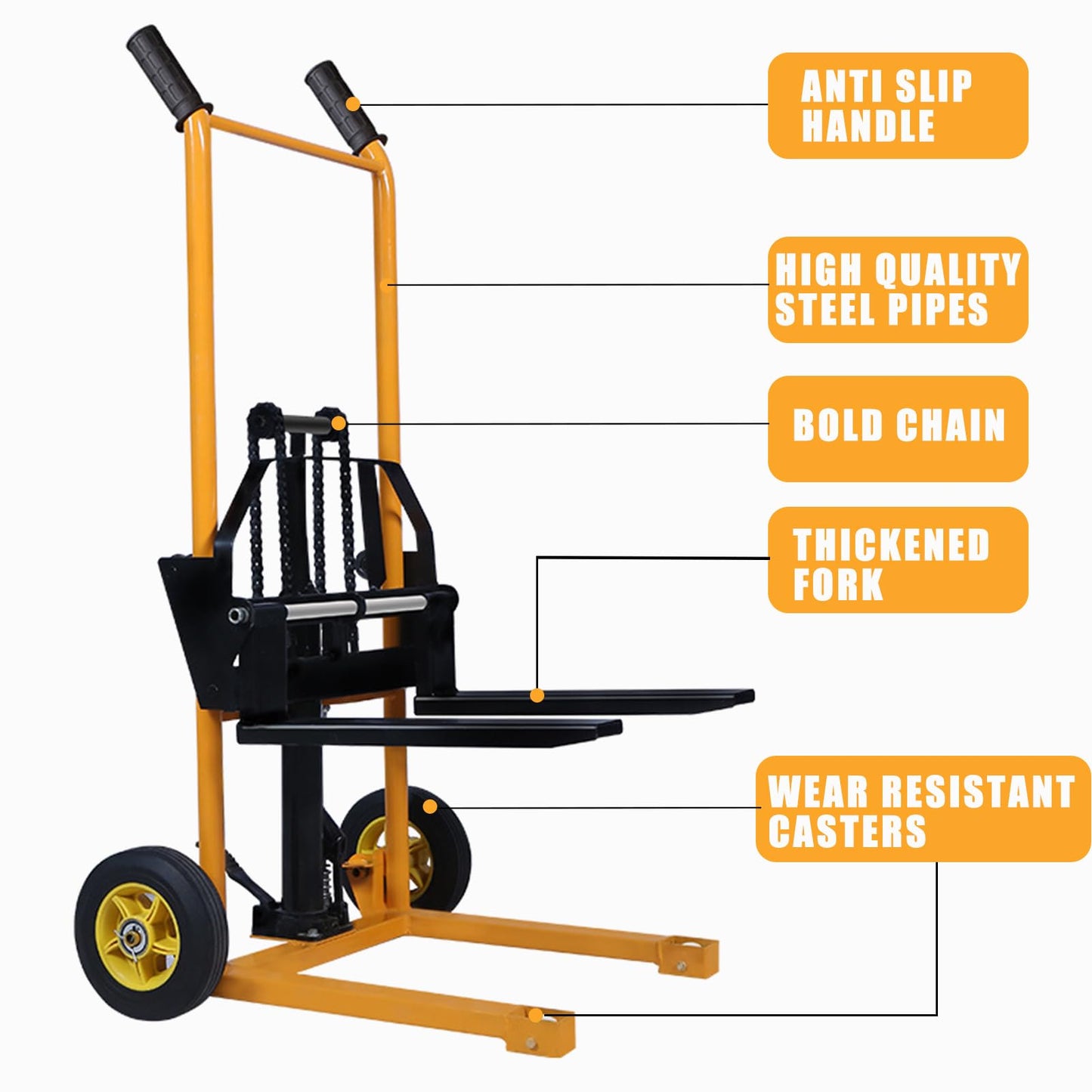 Manual Forklift Material Stacker, Hand Truck Lifts with Fixed Legs and Adjustable Forks, 2.3-36" Lifter Hieght Hydraulic Lift for Factory, 440Lbs (Foot Pedal)