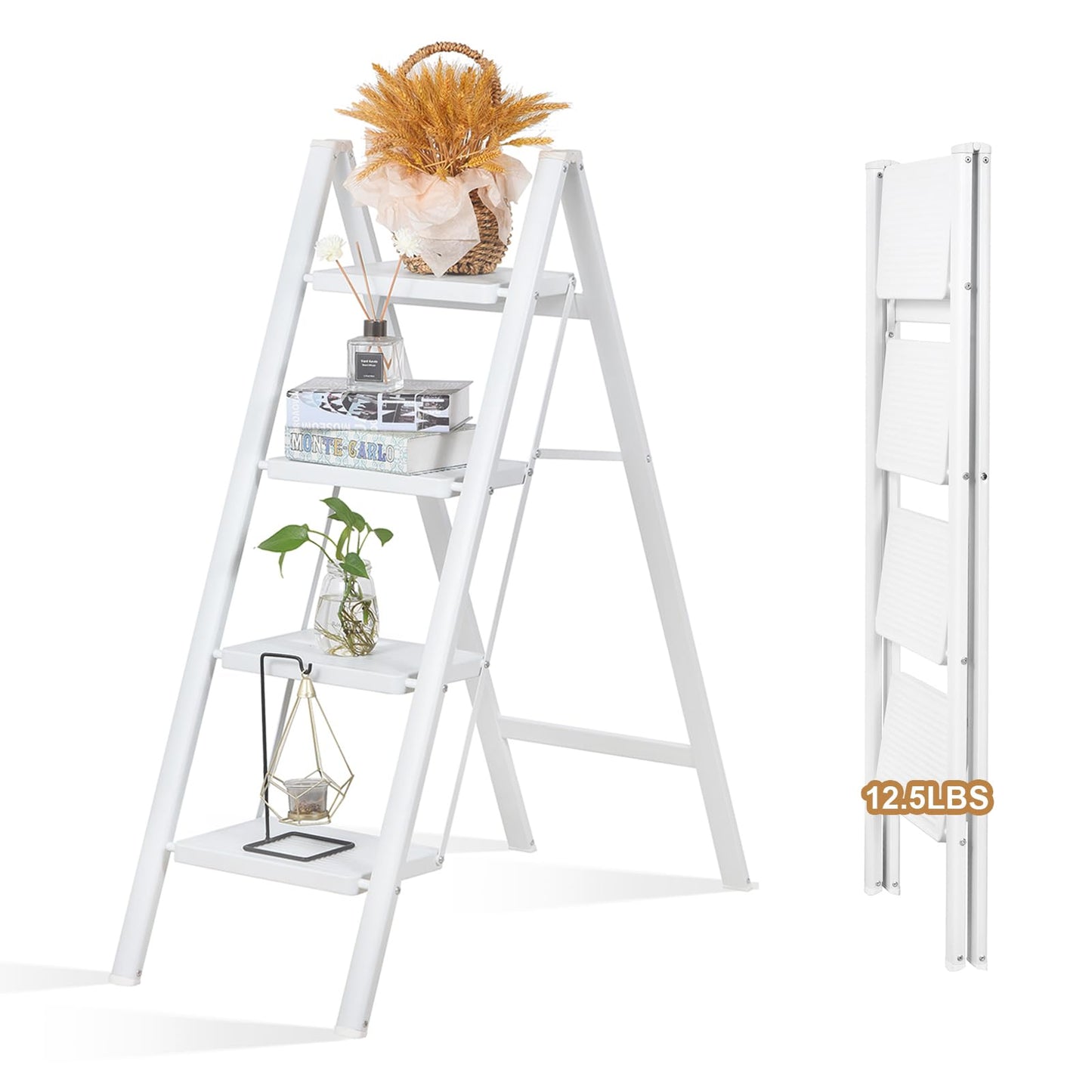 LEADALLWAY Portable Work Platform Height Adjustment and Lightweight 4 Step Closet Step Ladder