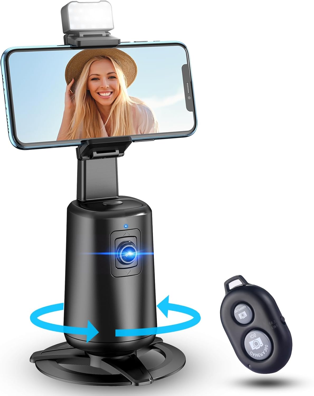 jiangler 360 Auto Face Tracking Tripod Rotating Cell Phone Photo and Video Kits Stand, No App, Camera Stand with Remote