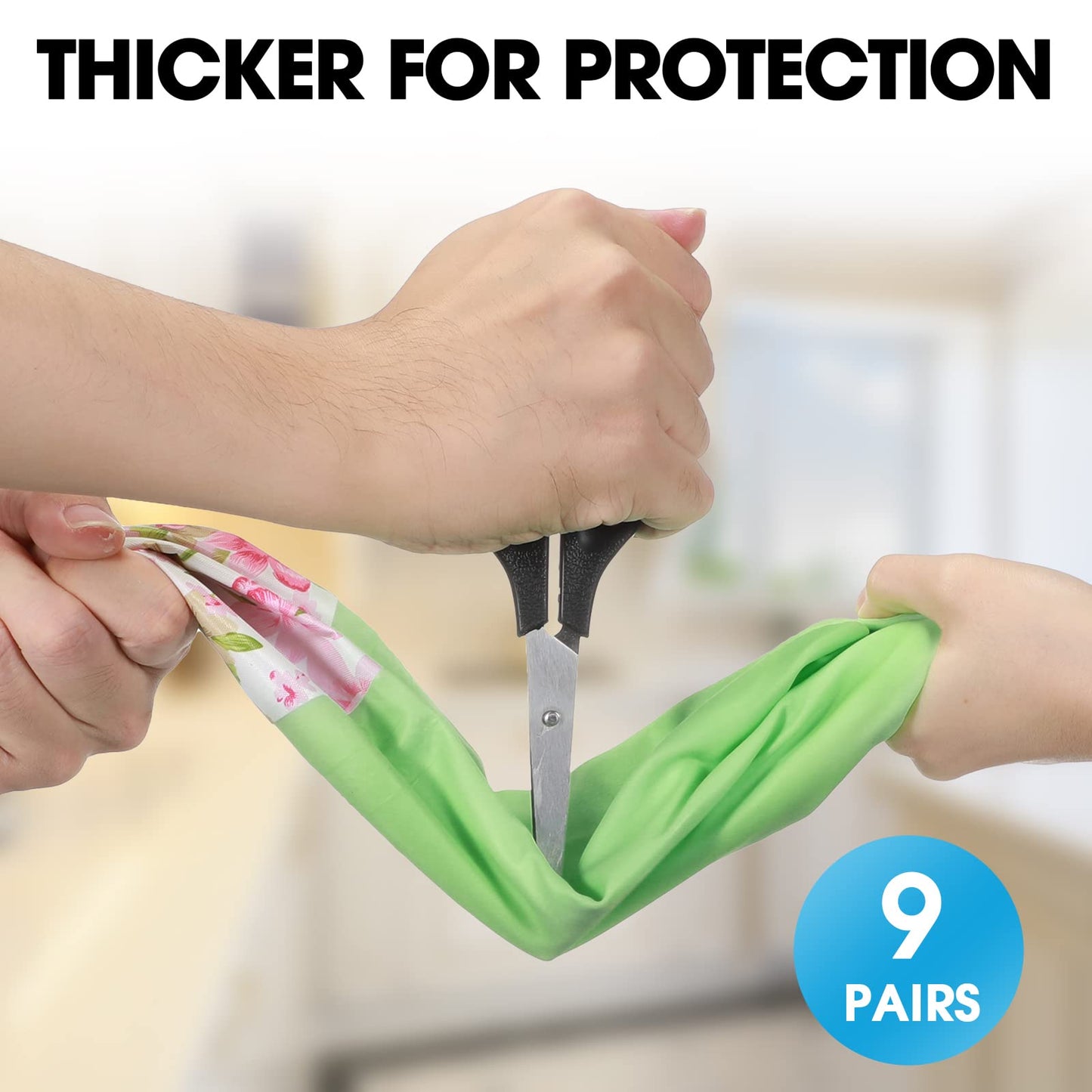 Mimorou 9 Pairs Household Dishwashing Rubber Gloves Long Cuff and Flock Lining Cleaning Gloves Reusable Waterproof