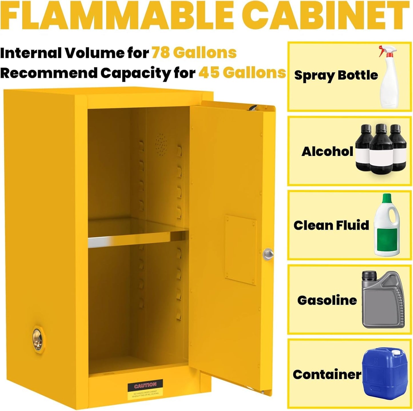 BLUEIAN 36" x 25" x 20" Flammable Storage Cabinet, 45 Gallon OSHA Fire Cabinet with ESD Grounding Cable, Stainless Steel Adjustable Shelf Flammable Safety Cabinet for Fireproof Chemical Storage
