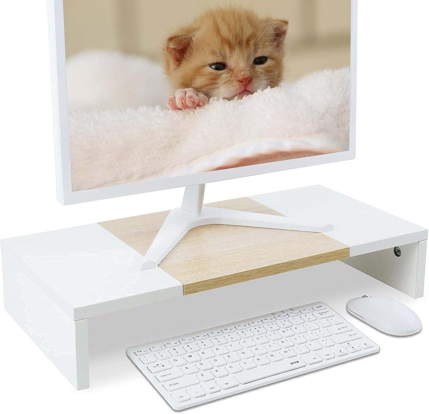 20 Inch Cozy TEAMIX Monitor Stand Riser, Wooden Desktop Riser for TV/PC/Laptop/Printer, Monitor Riser with Storage