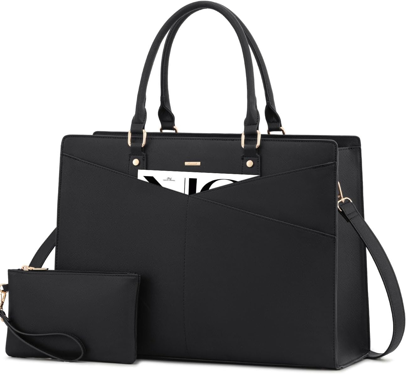LOVEVOOK 17.3 Inch Laptop Tote Bag for Women, Leather Business Office Work Bag Computer Briefcase with Small Clutch fit