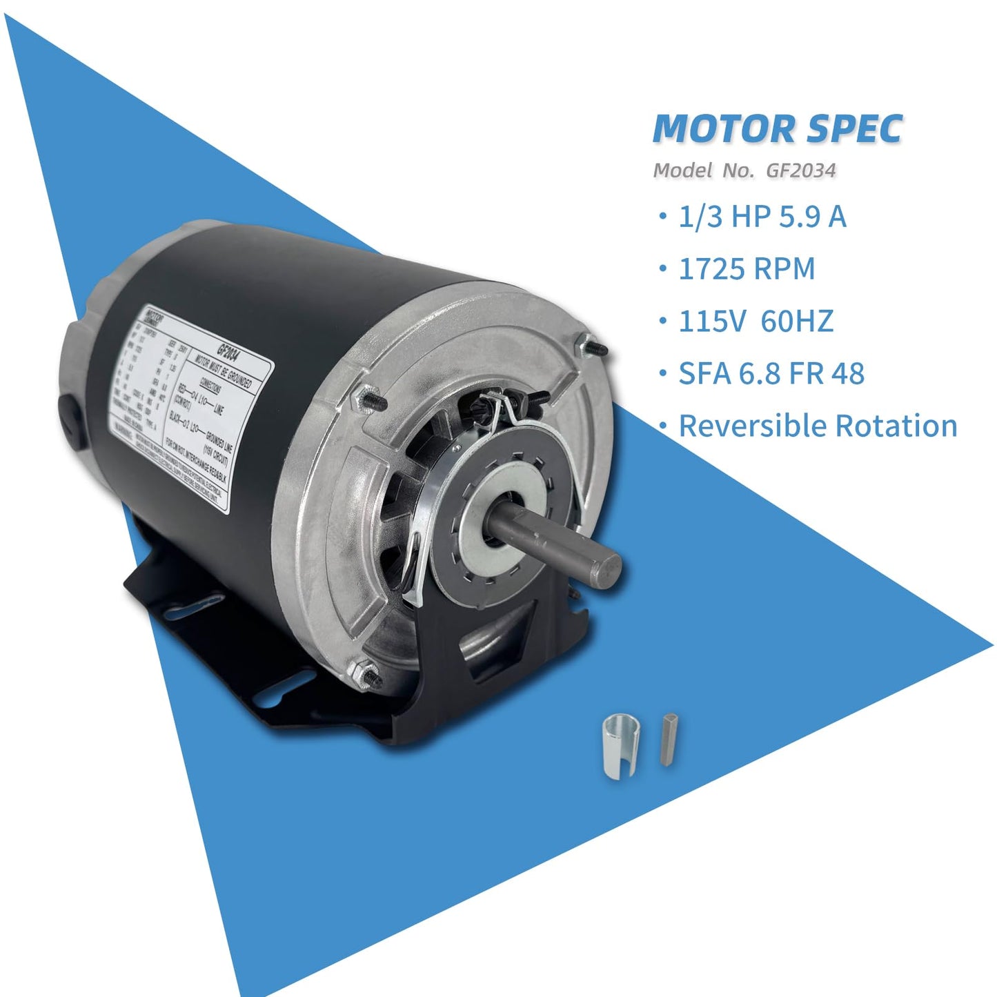 GF2034 Blower Motor 1/3HP 115V 60Hz 1725RPM 48FR Replaces Packard 45013 Ao smith/Century 316P169, NBK20598 EMERSON 8100, GE BF4706, Universal 805, Baldor RSP2442, Carrier HC41DE114, Belt Drive Leungoo