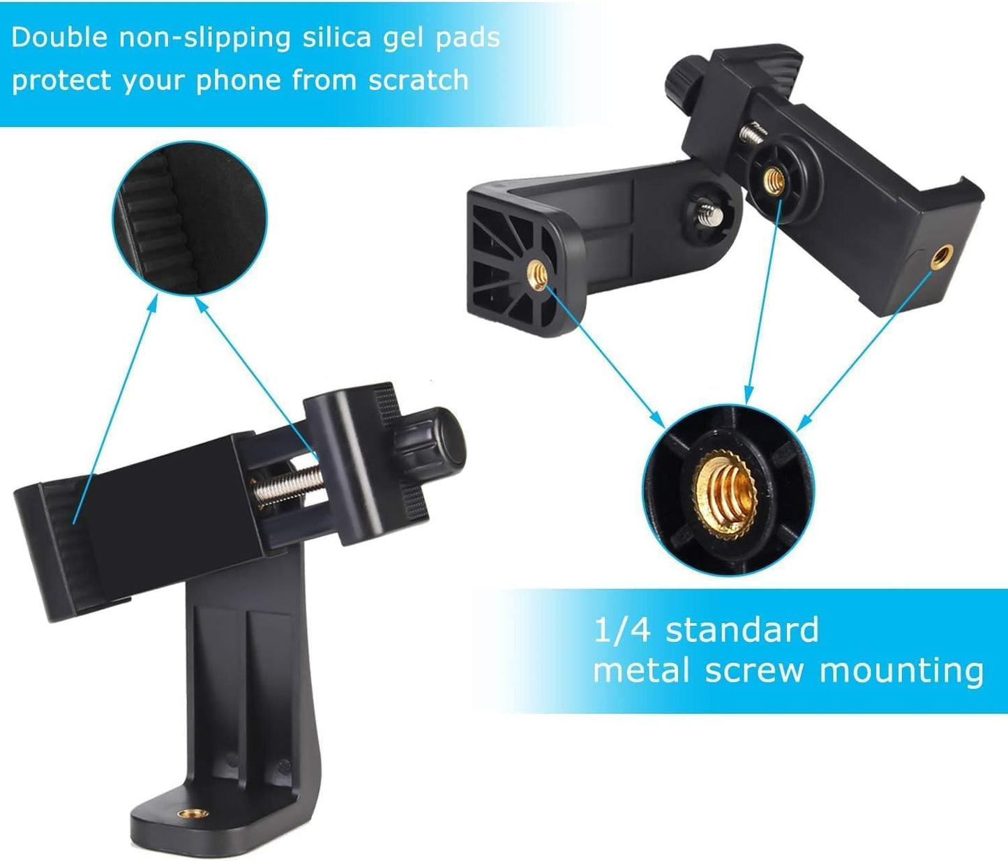 KLIOMAX 1/4" Phone Tripod Mount Adapter/Universal Tripod Phone Holder Stand, Fits Any Smartphone, Screw, Rotating