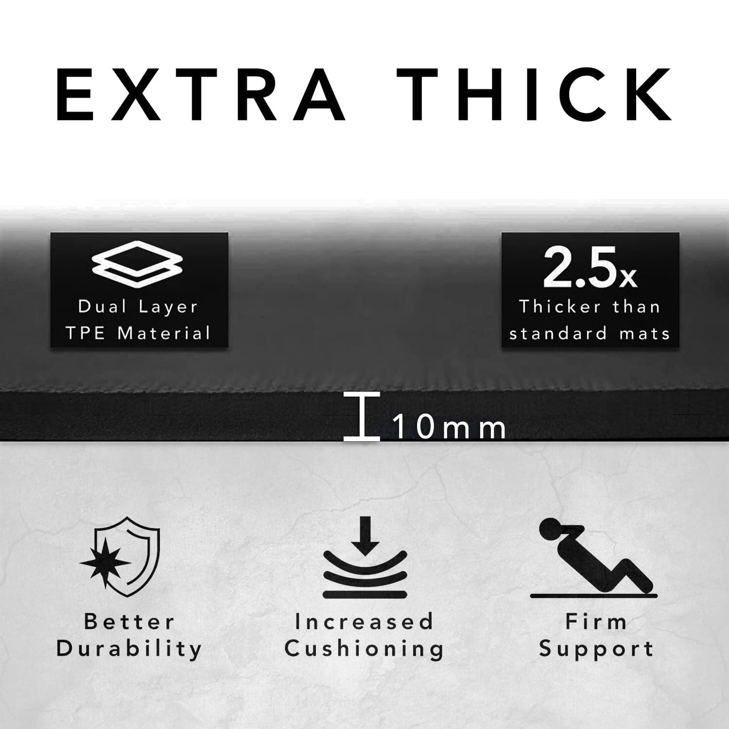 Large Exercise Mat – Extra Thick 10mm Workout Mat (72"x32") – Non-Slip TPE Yoga Mat for Women & Men – Pilates, HIIT, Fitness & Home Gym Mat – Includes Free Carry Bag (Black)