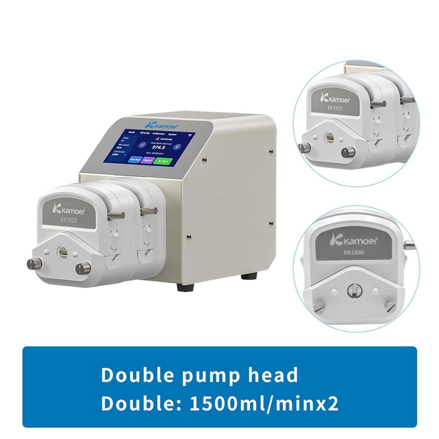 Kamoer UIP V2 Intelligent 0.1~1500ml/min high Flow peristaltic Pump with high-Precision Closed-Loop Stepper Motor 100V~240VAC dosing Pump Foot Switch (Double Head)
