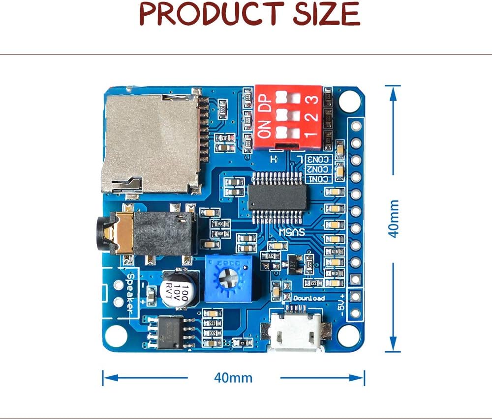 KOOBOOK 2Pcs MP3 Voice Playback Module Trigger Player Board SD/TF Card for Arduino