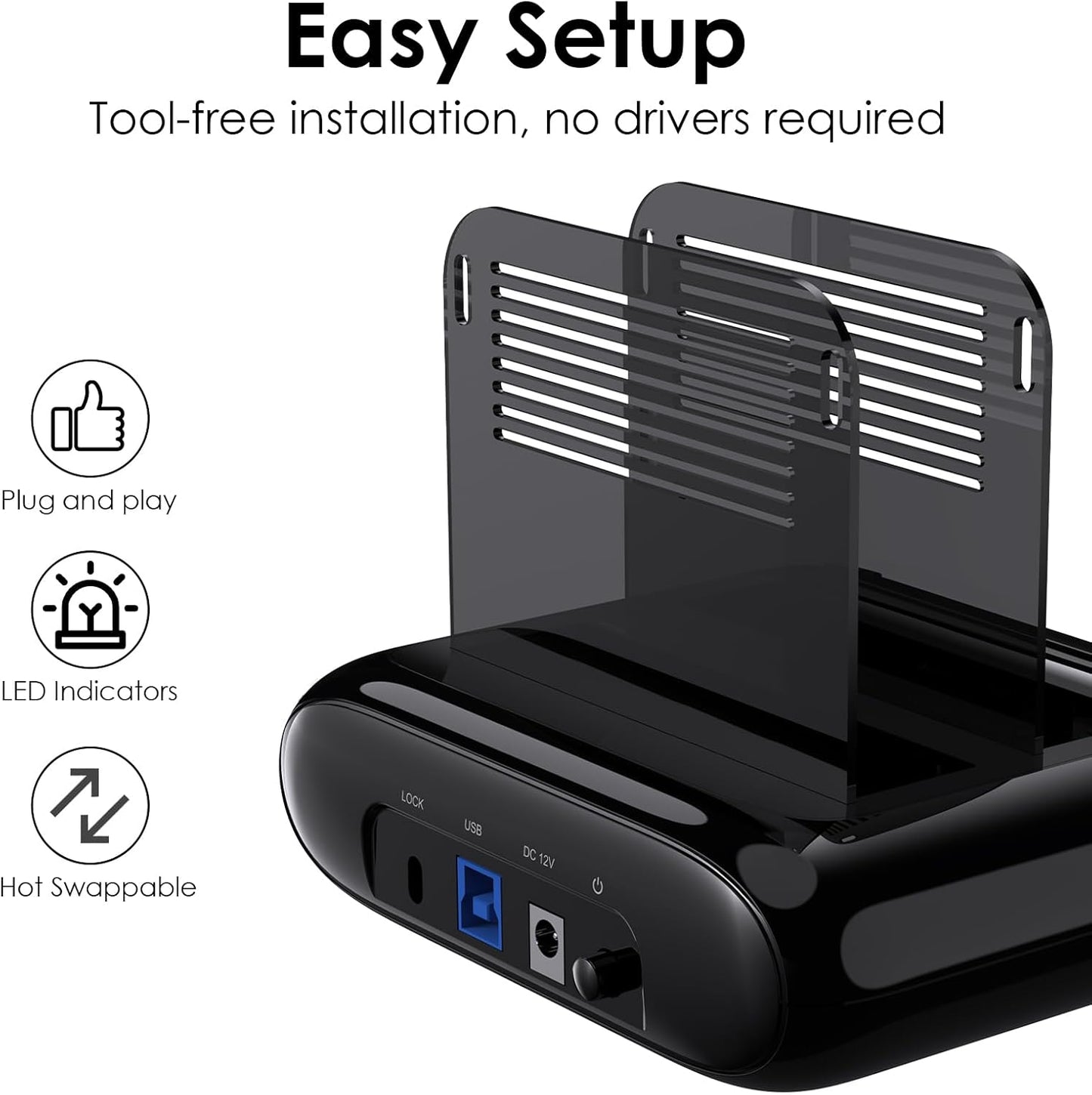 WAVLINK 3.0 2.5" 3.5" 2x20TB 6Gbps Dual Bay Hard Drive Docking Station - USB to SATA I/II/III for & HDD/SSD with Fixed
