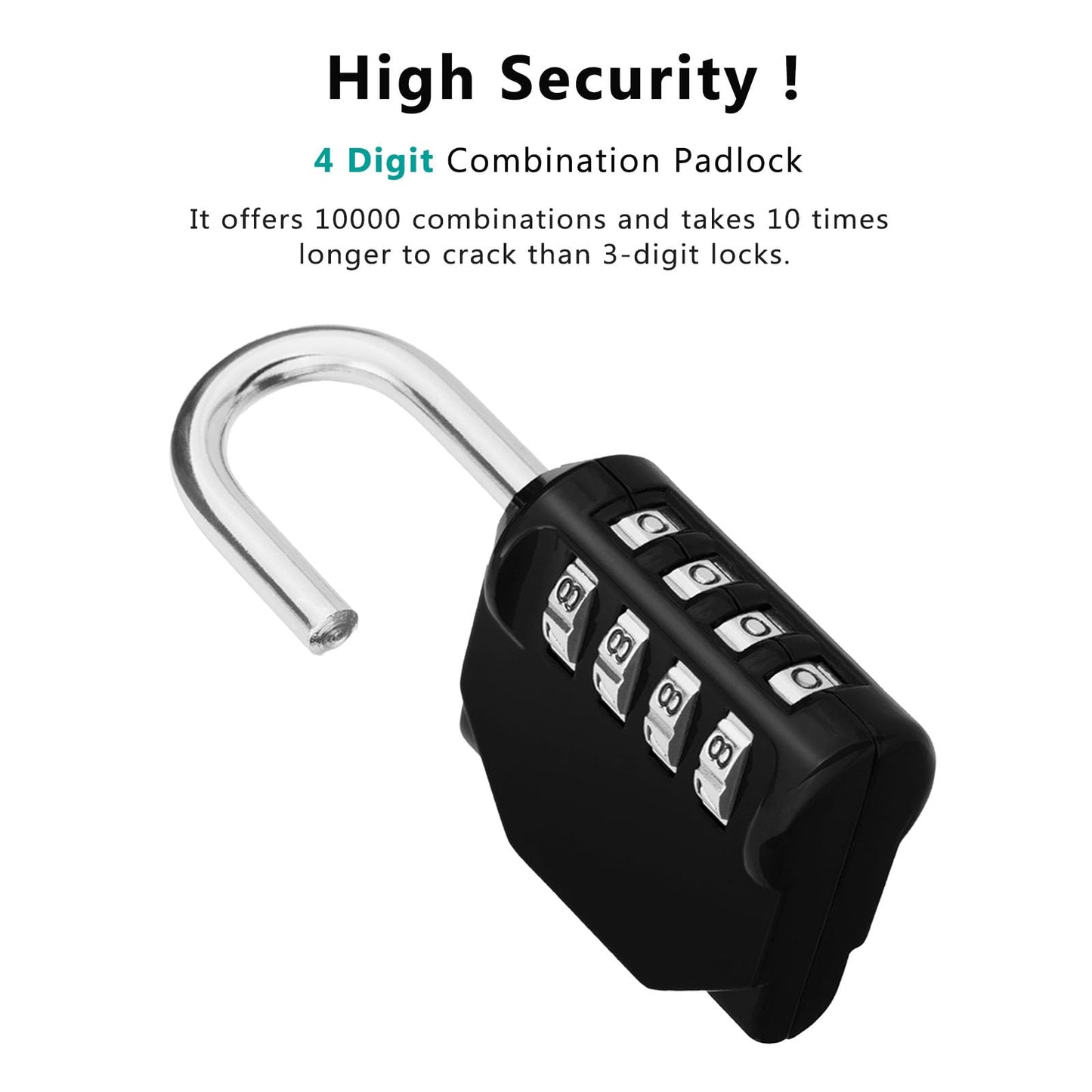 ZHEGE Padlock, Combination Lock 4 Digits, Outdoor Padlock Weatherproof for Gym Locker, Garden Fence Gate (Black)