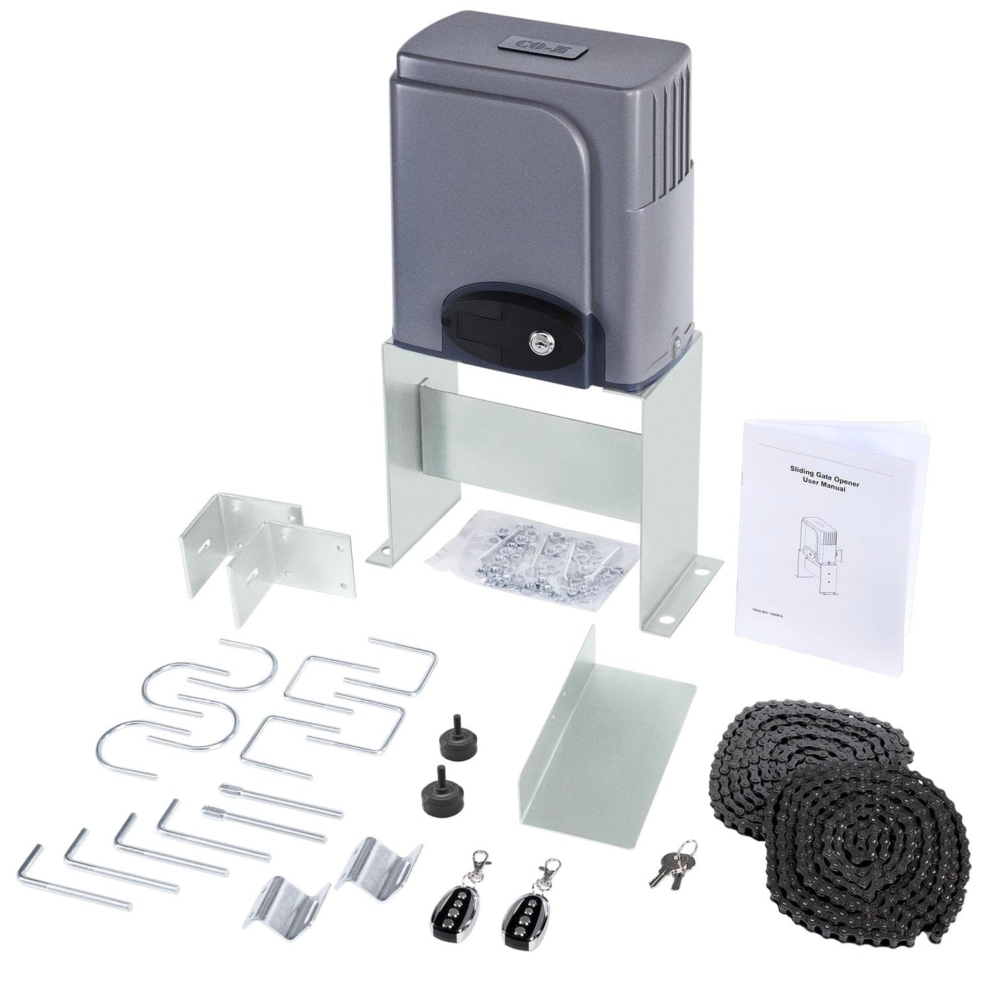 CO-Z 1400 lb Sliding Gate Opener Kit for Gates Up to 40 ft, Automatic Chain Drive Gate Motor with 2 Remote Controls & 20 ft #41 Roller Chain, 110V 280W Electric Driveway Gate Operator
