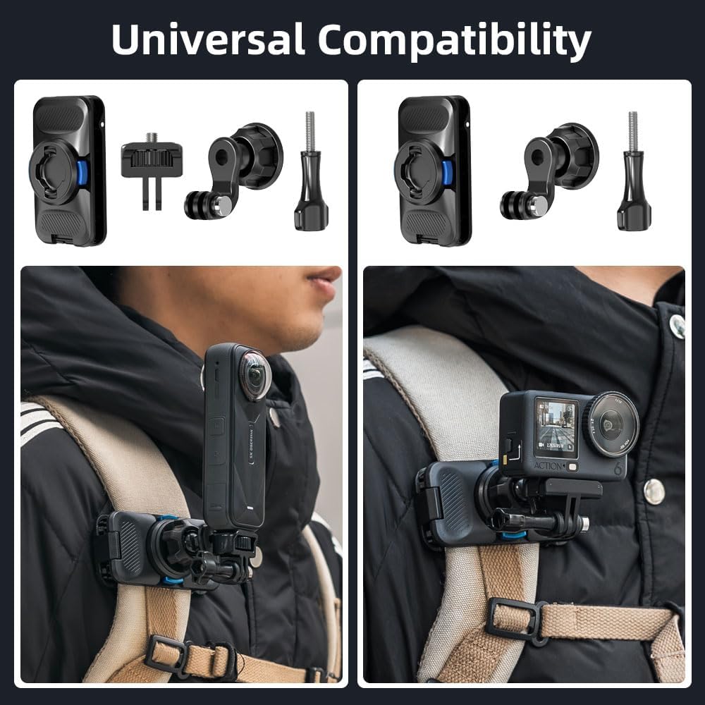 Rugvis 360 Backpack Insta360 X5/X4/X3 Rotation Magnetic Clip Mount, Quick Release Shoulder Strap Clip Holder Compatible
