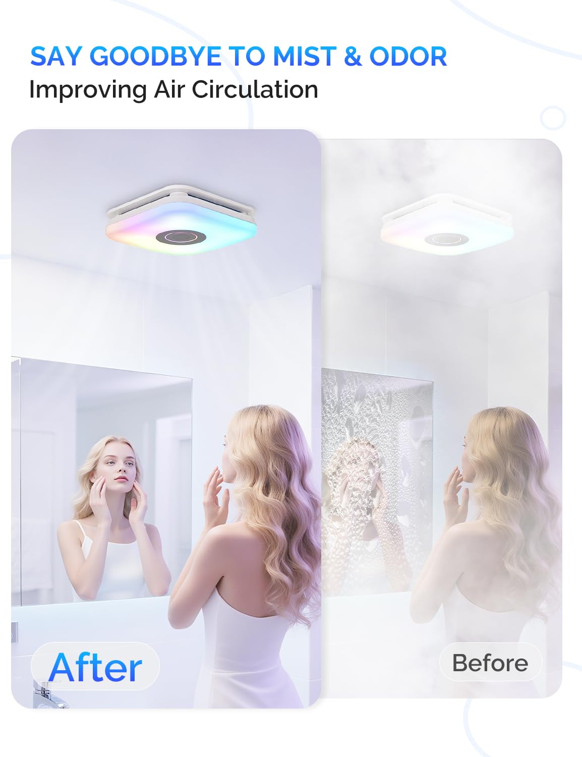 Orison Bathroom Exhaust Fan with Bluetooth Speaker, 110 CFM 1.0 Sone, bathroom vent fan featuring Light with 3 Color Temperatures, RGB Music Light, Nightlight, Remote Control, EZ Install