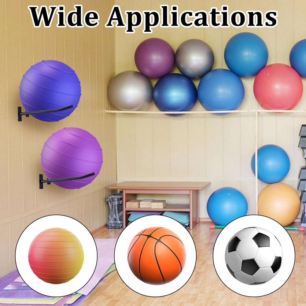 UNICRAFTALE 4Pcs 2 Sets Wall Mount Exercise Ball Holder Black Iron Yoga Ball Holder Metal Yoga Balls Stand Holders Stability Balls Holders Garage Ladder Wall Mount for Home Gym Studio