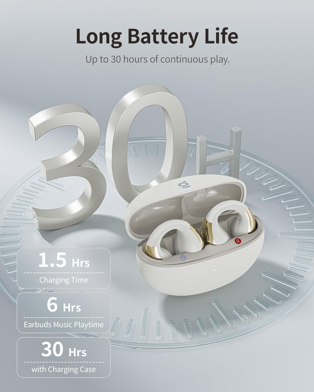 30H wegear Open-Ear Earbuds, Clip-On Headphones, Open-Ring Comfort Wireless Bluetooth Earbuds, Dual Connection