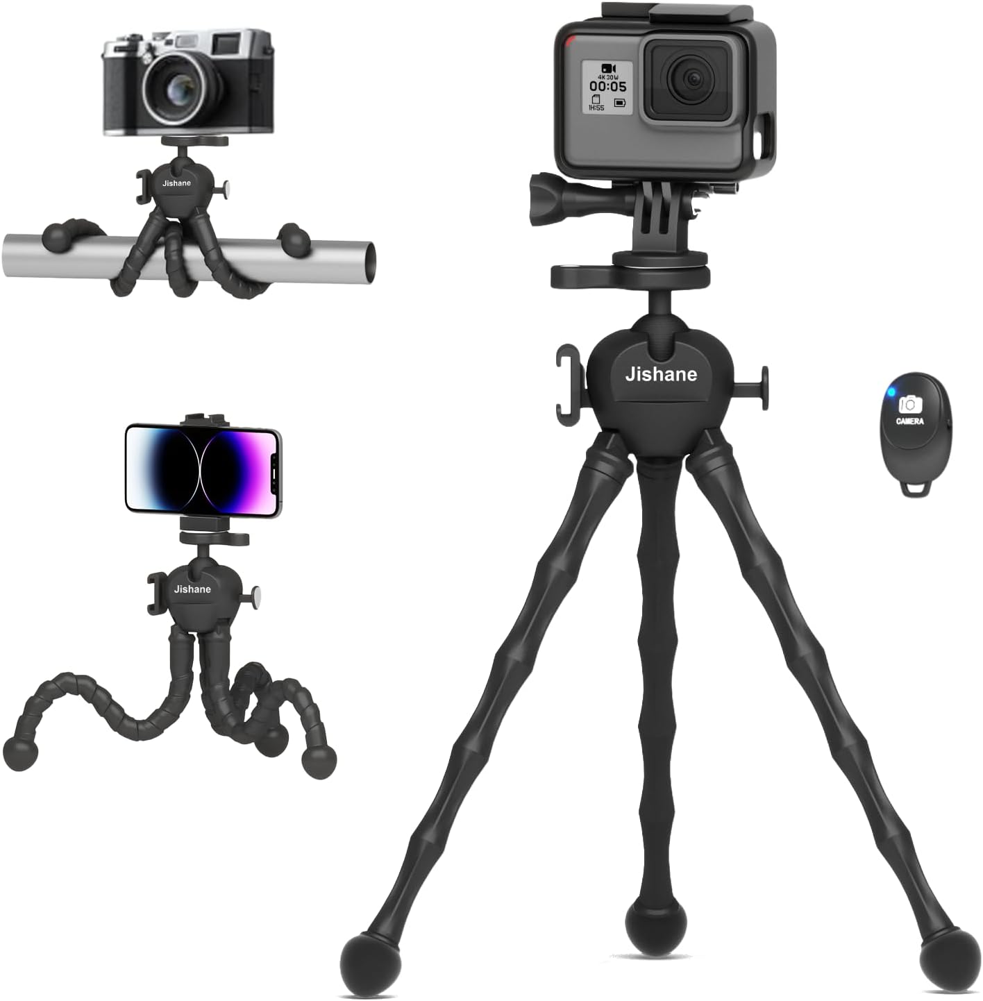 Jishane Hero13/12/11/10, 3 6/5 Pro/4, Insta360 X5/X4 360 Tripod for Camera Stand, Mini Flexible Action Camera Tripod