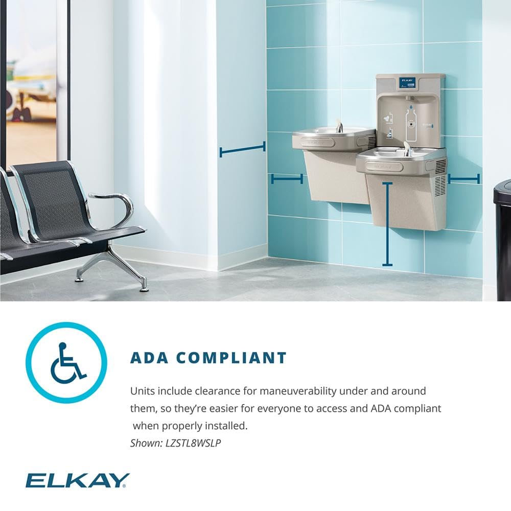 Elkay LZSTL8WSLK Filtered Bi-Level Fountain & EZH2O Bottle Filler, Lt. Gray 120V