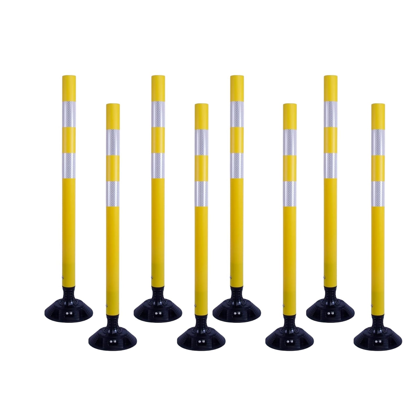 8 Pack Traffic Delineator Posts – High Visibility Reflective Safety Cones with Spring Base for Roadway, Parking, Garage, Construction Zones (Yellow, 36 Inch)