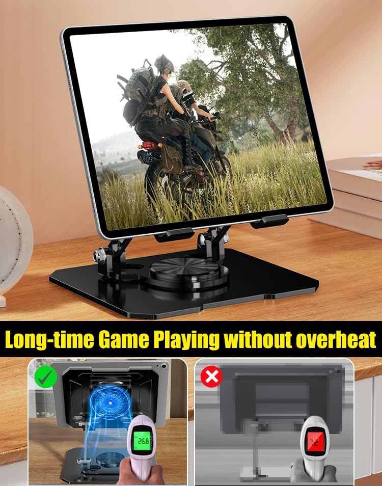 Mikirini 360 13 12 11 5 4 3 Rotating Tablet Desk Stand Holder with USB CoolerCarbon Steel Frame Dual Rod Mount Support