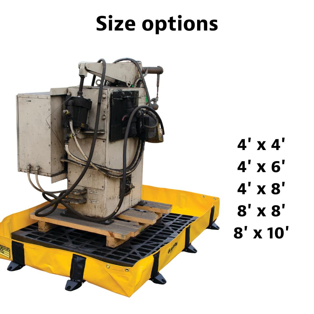 Justrite Rigid-Lock QuickBerm® Lite, 4' x 6' x 8" Folding Oil Spill Containment Berm, 119 Gallon Spill Capacity, PVC Coated Fabric, Made in The USA, Yellow, 28372