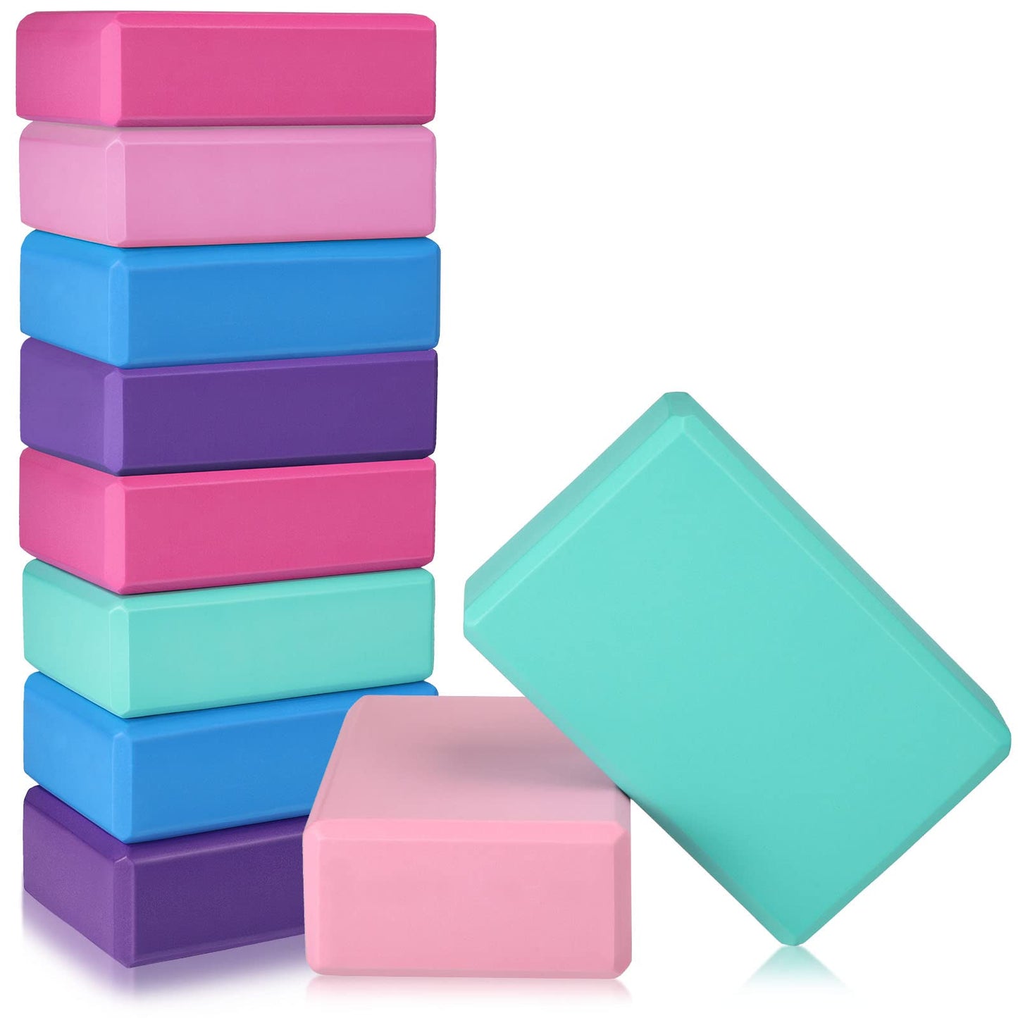 10 Pcs Yoga Blocks Bulk EVA Foam Blocks High Density Foam Brick Yoga Accessories, Improve Strength and Aid Balance and Flexibility, Supportive Soft Non Slip Surface for Pilates (Multicolor)