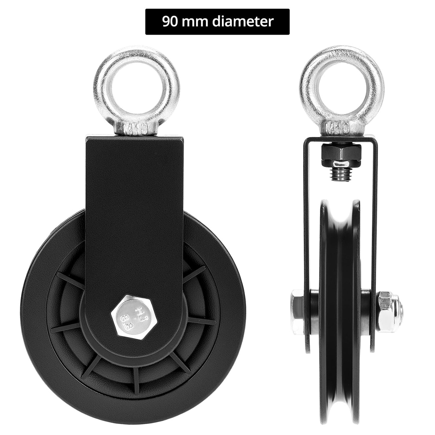 QWORK Gym Pulley Wheel Set, 2 Sets Cable Pulley with Swing Strap Carabiner – 330 lbs Capacity