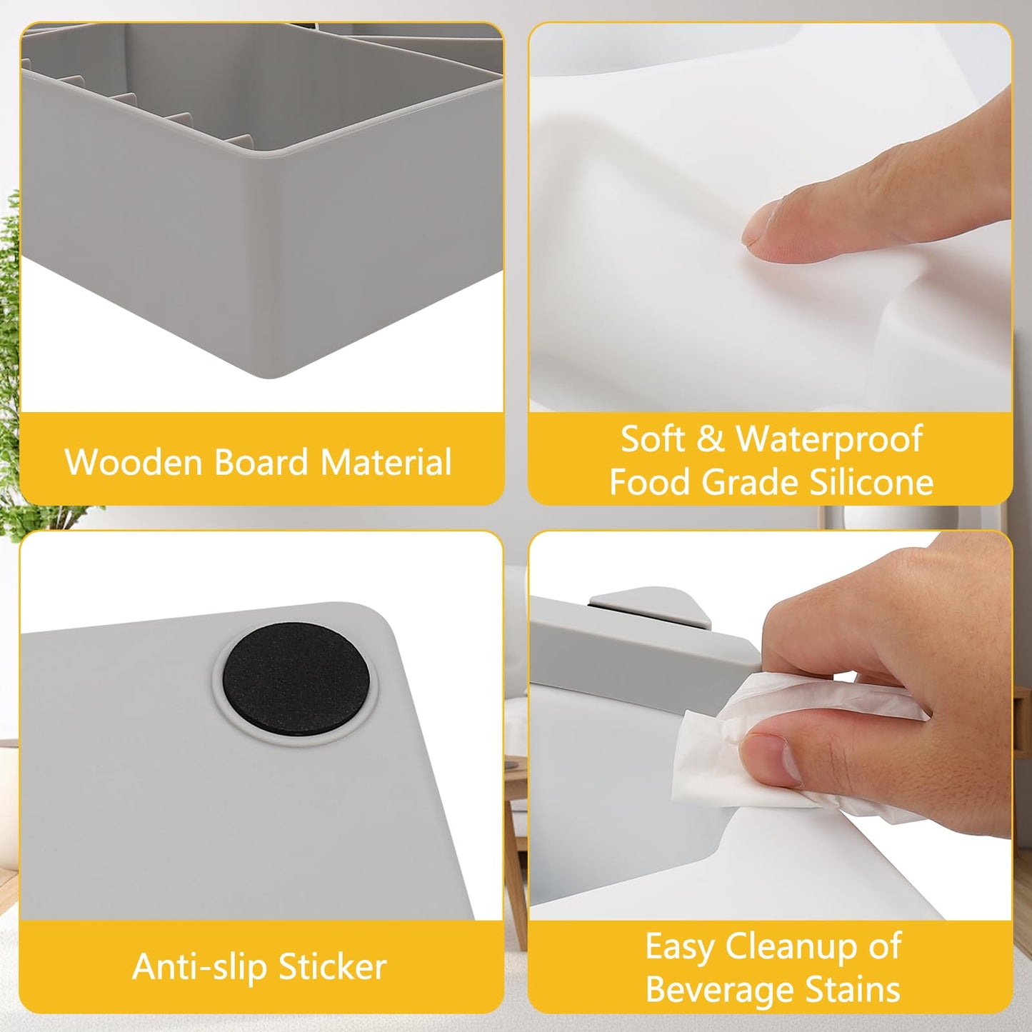 Couch Cup Holder Tray, Silicone Sofa Couch Caddy for Bed Car Seat Beach Organizer, Waterproof Cup Holder with Phone Stand for TV Remote, Snacks, Drinks, Cellphone (White)