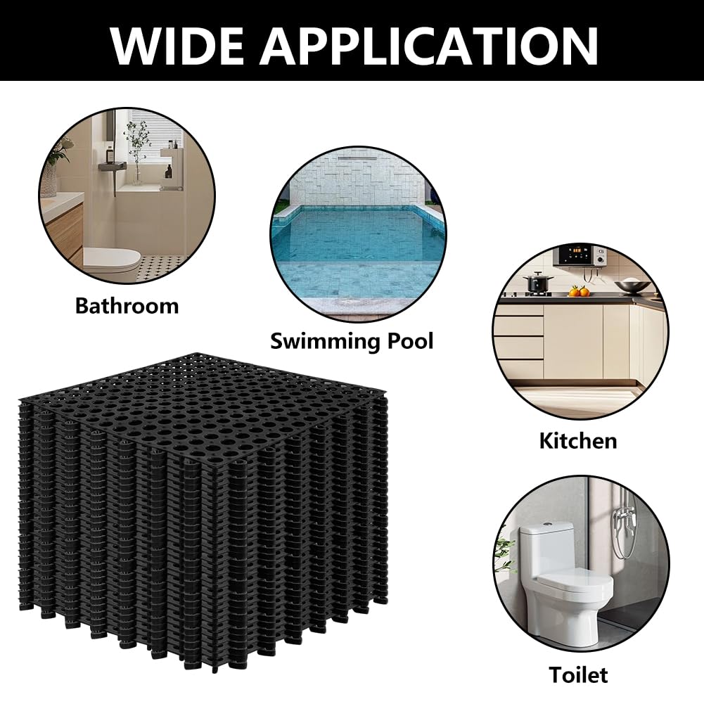 30 Pack Drainage Interlocking Tiles, 12”x12” Modular Interlocking Floor Tiles with 1 Pc Plastic Hammer Non Slip Rubber Floor mat with Holes for Pool Bathroom Deck Kitchen Patio