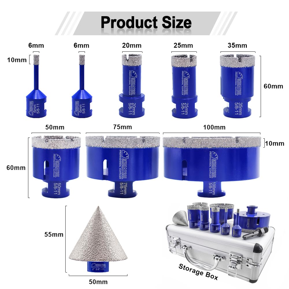 SHDIATOOL Diamond Core Drill Bits for Hard Stone Concrete Marble Granite Brick Laser Welded Dry or Wet Hole Saws