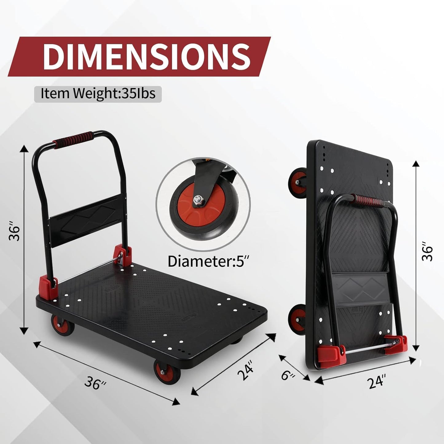 Lomive Platform Truck Push Cart Dolly, Foldable Hand Trucks with 1000LB Weight Capacity 36x24Inch Large Size for Easy Storage and 360 Degree Swivel Wheels